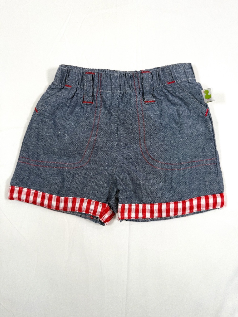 Baby Girls Chambray Shorts 12 Months Blue Red Gingham Cuffed Cotton